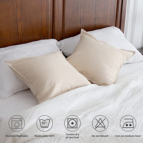 Simple&Opulence Linen Throw Pillow Covers 18x18 Inch Set of 2 Flax Cotton Blend Solid Color Decorative Square Cushion Cover for Couch Sofa Office Soft Breathable Farmhouse - Linen/Beige - color: Linen/Beige, size: 18”×18“