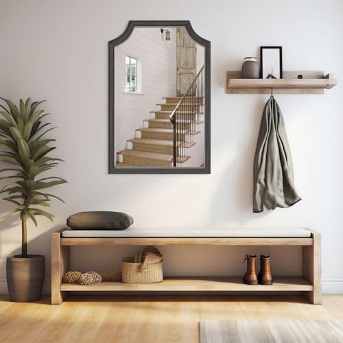WallBeyond Scalloped Wood Mirror for Small Bathroom Vanity 20x30 Inch Rectangle Wall Mirror Decor for Hallway Bedroom Living Room Home (Black) - color: Black G, size: 30"L x 20"W