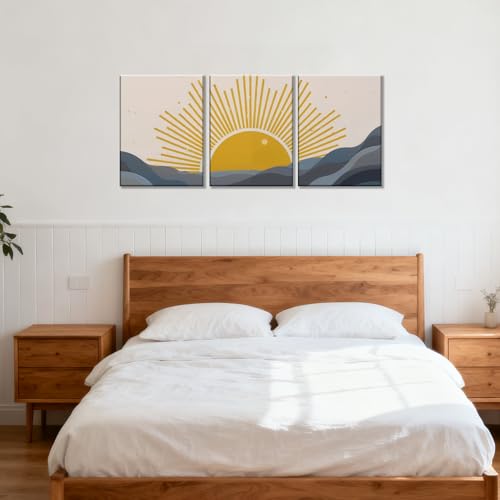 Frimeeme Modern Sun Boho Wall Art Set of 3,Boho Sun Canvas Print Set,12" x 16" Each Framed, for Living Room/Office/Bedroom/Kids Room