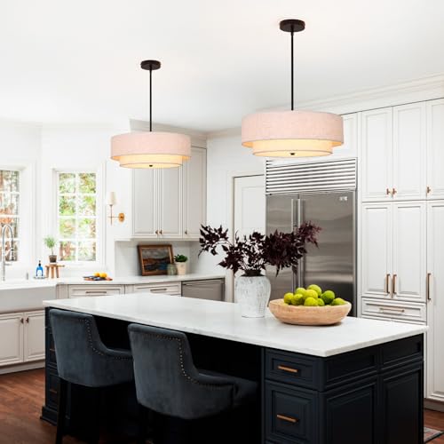 Black Modern Chandelier 18'' Drum Pendant Light with Fabric Lampshade Hanging Light Fixture 3-Light Farmhouse Chandeliers for Dining Room Bedroom Kitchen Hallway Foyer - color: 18" Fabric Black