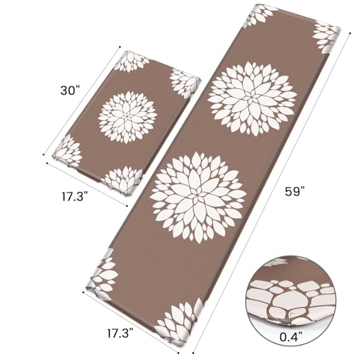 Kitchen Mats for Floor[2PCS], Soft Anti Fatigue Kitchen Rugs for Home, Water Resistant Cushioned Standing Desk Mats, Non-Slip Comfort Mat for Floor, Kitchen, Office, Sink, Laundry,Brown - color: Khaki, size: 17.3" x 59" + 17.3" x 30"