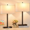 21" Touch Bedside lamps with 2 USB & AC Outlets, 3-Way Dimmable Bedside Table Lamps Set of 2 for Bedroom Living Room Office Reading, White Shade Lamps for Night Stands, 2700K LED Bulbs Included - color: (2 Pack)White Linen & Brown (Base)-2700K Bulbs Inclu