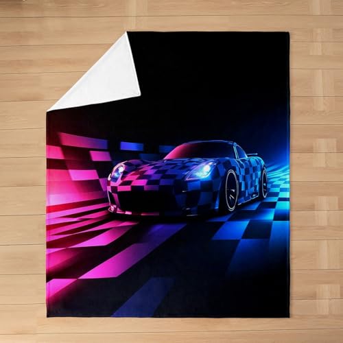 Cool Sports Car Fleece Throw Blanket Soft Cozy Pink Blue Neon Flannel Blanket for Kids Women Adults Geometric Grid Car Plush Blankets for Sofa Bed Couch(60x80 Inches) - color: Black, size: Twin