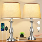 Bedside Table Lamp Touch Control Bedroom Lamps with USB A and C Charging Port 3 Way Dimmable Touch Lamps for Nightstand Living Room Bedroom Dorm Home Office Reading, Set of 2 - color: Silver