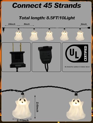 8.5FT Halloween Ghost String Lights Outdoor, Fairy Decorations Lights with 12 LED Bulbs, Waterproof Halloween Decor Hanging String Lights for Bedroom Yard Party Garden Window, Ghost - color: White Ghost