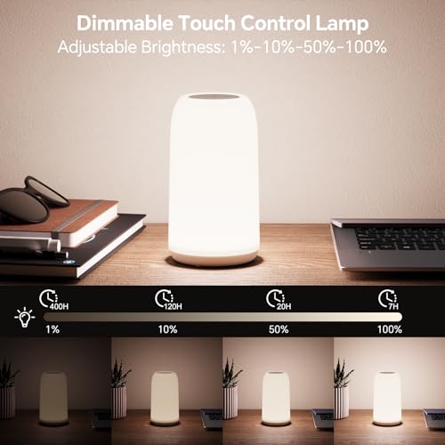 ROOTRO Cordless Table Lamps Rechargeable, Touch Lamp for Bedroom [Sleek Design & RGB Mode] 4-Level Brightness Small Bedside Lamp, LED Lamp Multi-Color Smart Nightstand Light for Living Room Home Gifts - color: White Cordless Lamp