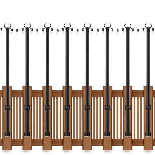 AHRLHR 8 Pack String Light Poles for Deck,5 Ft String Light Poles for Outside with Fixing Clips,Metal Poles for Outdoor String Lights, Hanging Light Poles for Fence Garden Backyard Wall Bistro - size: 8 Pack-5FT