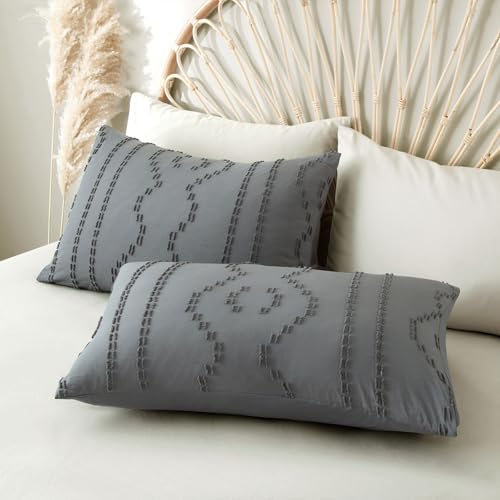 Duvet Cover King, 3PCS Boho Duvet Cover Set, Geometric Pattern Tufted Bohemian Comforter Cover Jacquard Knit Textured Bedding Set with Zipper Closure (Dark Grey) - color: Dark Grey, size: King