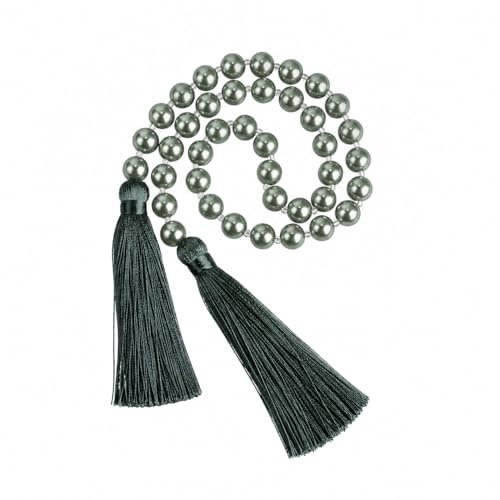34 Inch Pearl Glass Bead Garland with Tassels - Elegant Boho Table Decor, Fringe Wall Hanging for Wedding, Party, Farmhouse Rustic Prayer Bead Home Decoration (Dark Grey, 1 Pack) - color: Dark Grey, size: 1 Pack