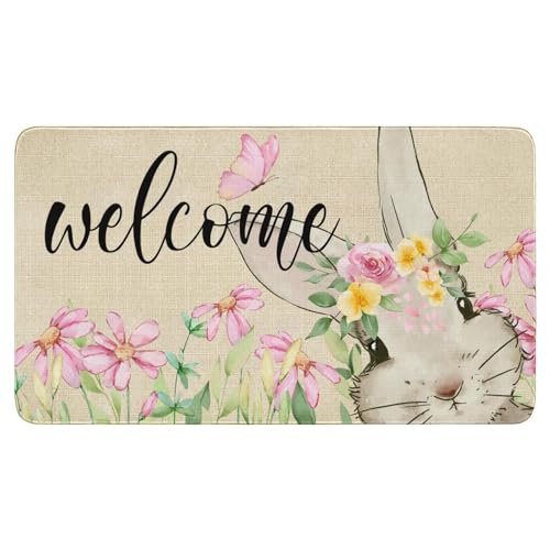 Easter Door Mat,Spring Bunny Floral Flower Indoor Outdoor Non-Slip Doormat,Entryway Front Porch Easter Rabbit Welcome Door Mat Colorful for Entrance Decor 30" x 17" - color: 2026 Easter 3