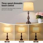 Bedside Table Lamp Touch Control Bedroom Lamps with USB A + C Charging Port 3 Way Dimmable Touch Lamps for Nightstand Living Room Bedroom Dorm Home Office Reading, Set of 2 (Beige Shade & Brown Base) - color: Beige Shade & Brown Base