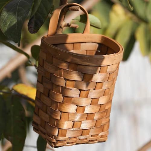 Cabilock Handwoven Wicker Hanging Basket 9.84X6.69X10.62In Rustic Wall Storage Planter for Kitchen Vegetables Fruits and Flower Display - color: Coffeex2pcs, size: 25X17X13.5CMx2pcs