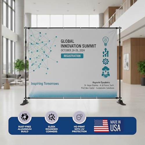Custom Backdrop Step and Repeat By DC – Personalized Event Backdrop with Logo Print | Red Carpet, Photography Backdrop, Party Banner | Made in USA | Multiple Sizes. - color: Backdrop Banner with Stand