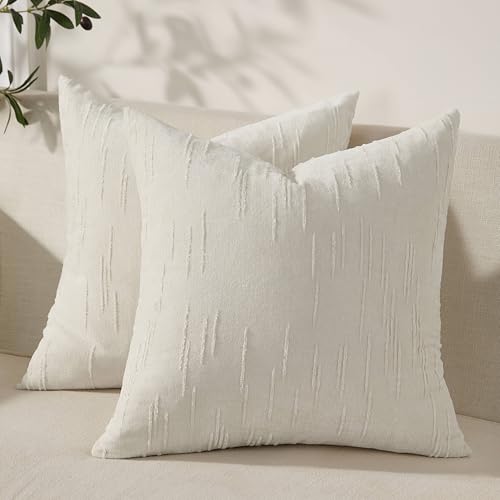 Set of 2 Summer Decorative Throw Pillow Cover 20x20, Solid Farmhouse Neutral Cushion Covers with Hidden Zipper, Soft Textured Throw Pillows for Bedroom Living Room Couch, White - color: White, size: 20" x 20" (Pack of 2)