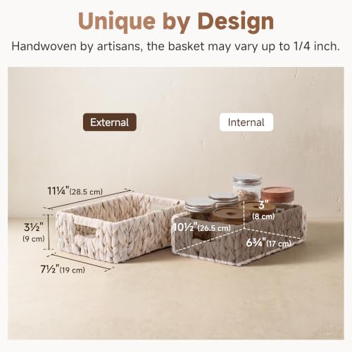 StorageWorks Wicker Baskets for Storage, Water Hyacinth Storage Baskets for Organizing, Wicker Storage Baskets for Shelves, White, 11¼" x 7½" x 3½", 2-Pack - color: White (Water Hyacinth), size: 11¼"L x 7½"W x 3½"H