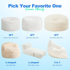 Hobestluk 3 in 1 Bean Bag Chair Giant Bean Bag Chairs for Adults with Chevron Plush Fur Cover Convertible Bean Bag Floor Cushion with Machine Washable Cover for Living Room (Chevron Plush White) - color: Snow White