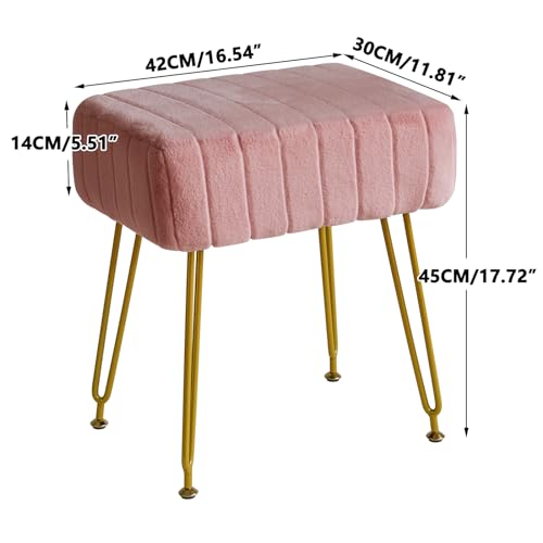 IBUYKE Velvet Rectangular Footrest Ottoman, Makeup Vanity Stool Side Table, Velvet Dressing Table Seat, Pouf Couch Stool, Golden Steel Legs, Pink LG-51P - color: Pink, size: 15.8"D x 11.8"W x 18.1"H