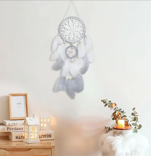Dream Catchers Boho Wall Decor Moon and Sun Feather Handmade Traditional Dream Catcher Wall Hanging Decor for Kids Bedroom Adult Living Room Home Bohemian Decorations (Grey Set) - color: Grey