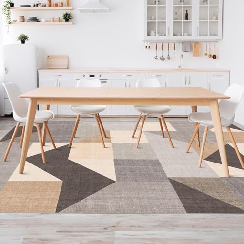 HOMFINE Washable Modern Area Rug - Geometric Style 4x6 Rugs for Living Room, Bedroom, Machine Washable Rug Soft Non Slip Non Shedding Area Rug - Grey Brown, 4'x6' - color: Grey/Brown, size: 4'x 6'(Rectangular)