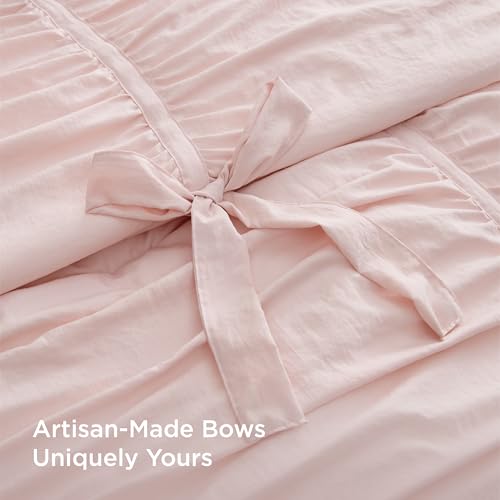 Bedsure Ruched Comforter Set with Bow Trim Pink, GentleSoft™ 3 Pieces Bow Bedding Pink Room Decor, Queen Boho Bedding for Girls Teens Women, 1 Bed Comforter, 2 Pillow Shams, 90x90 Inches - color: 05 - Bow Trim Crystal Pink, size: Queen (90" x 90")