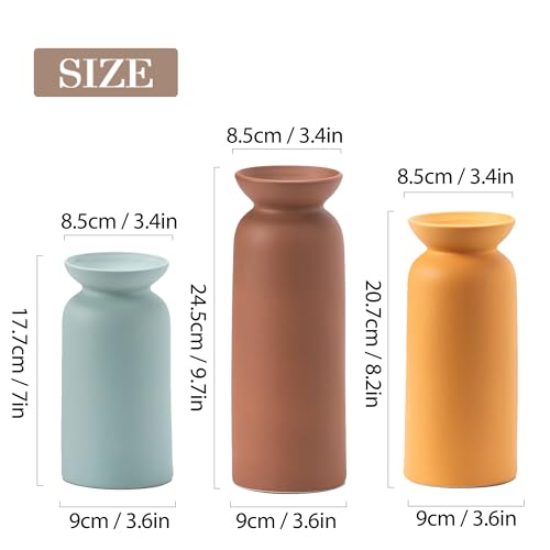 Modern Ceramic Vase for Home Decor Farmhouse Vases Set of 3 Terracotta Decorative Pottery Boho Grass Living Room Kitchen Bedroom - color: 12 Brown/Yellow/Green