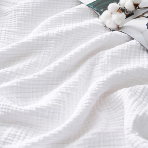 David's Home 100% Natural Cotton Muslin Blanket King Size, 4-Layer Soft Breathable Lightweight Comfy Cozy Throw Guaze for Hot Sleepers, 3D Bubble Room Decor for Bed Couch, Giftable, White, 108"x90" - color: White, size: King(108x90")