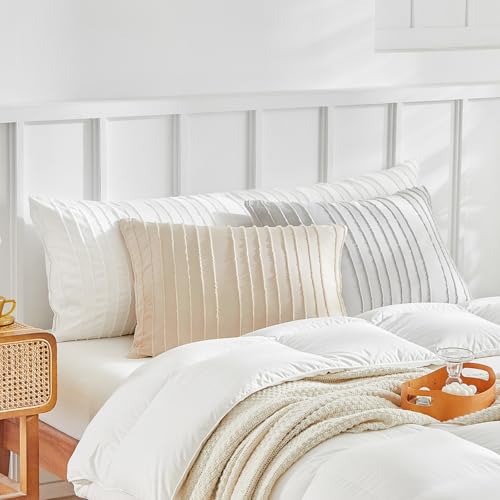 WARMDERN White Striped Pillow Covers Body Pillow Cover Soft Microfiber Stripe Pillow Cases Boho Tufted Stripes Textured Pillowcase with Envelope Closure(White, Body, 20x54 Inches) - color: White-striped, size: 20" x 54" (Pack of 1)