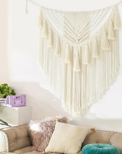Jakalin Macrame Wall Hanging Small Macrame Wall Decor Boho Handmade Yarn Wall Art Craftsmanship Home Decor 31" Wx 39" L Ivory1 - color: Ivory1