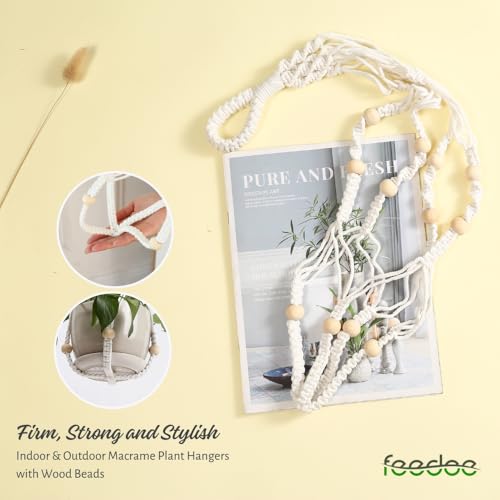 feedee Macrame Plant Hanger, Hanging Planters for Indoor Plants Holder with Wood Beads, Hanging Plant Holder for Indoor Outdoor, Gifts for Plant Lovers, Boho Home Decor Plant Hanger, Ivory - color: Ivory - Pack of 1, size: Pack of 1