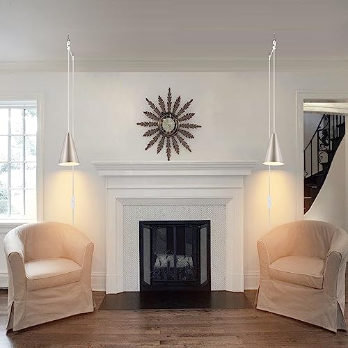 Brushed Nickel Plug In Pendant Light,Hanging Lights with Plug In Cord On/Off Switch, Mini Silver Pendant Lights for Kitchen Island,Modern Chandelier with Metal Shade,Hanging Lamps for Bedroom - color: 1Pack Brushed Nickel-Plug in