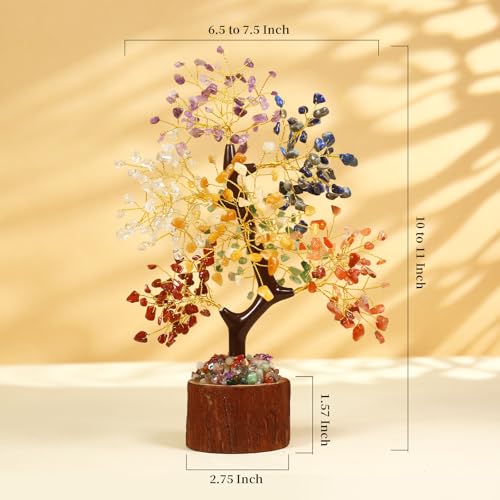 Crystal Tree of Life with Chakra Stones - Healing Crystals Decor for Desk & Home, Housewarming Gifts for New Home, Unique Birthday Gifts for Women, Sisters, Friends (7 Chakra Tree Wooden Base)