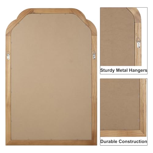 Wood Bathroom Mirror for Wall, 30 x 20 Inch Decorative Wall Mirror with Rustic Wooden Frame for Living Room, Vanity, Bedroom, Entryway, Farmhouse - color: Wood, size: 30"L x 20"W