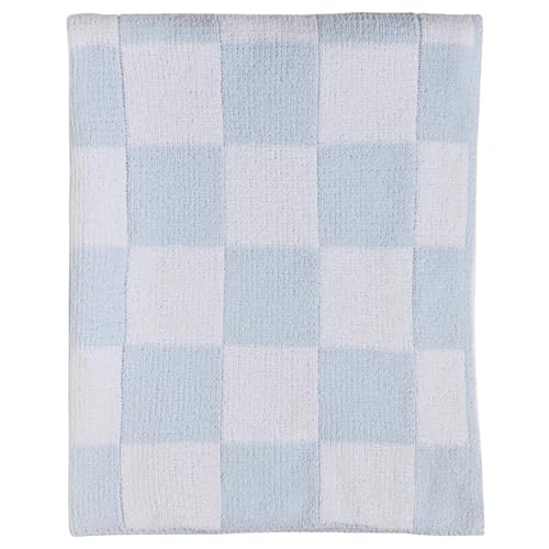 Living Textiles Blue Check Chenille Knitted Soft Baby Blanket - Reversible Premium Cozy Fabric for Best Comfort - for Infant,Toddler,Newborn,Nursery,Boy,Throw,Crib,Stroller - color: Blue Check