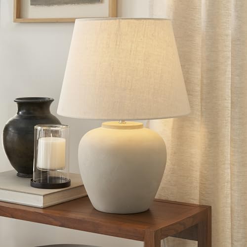 Nourison Home 20" Sand (Light Beige) Neutral Ceramic Table Lamp with Fabric Shade, Bedside Nightstand Lamp for Bedroom, Living Room, Entryway - color: Sand