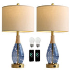 OYEARS 23" Table Lamps for Living Room Set of 2 Bedside Lamps for Night Stands Bedroom Lamps Farmhouse Rattan Boho Lamp Glass Nightlight End Table Lamp with USB C+A (Blue),Two Light Points - color: Blue