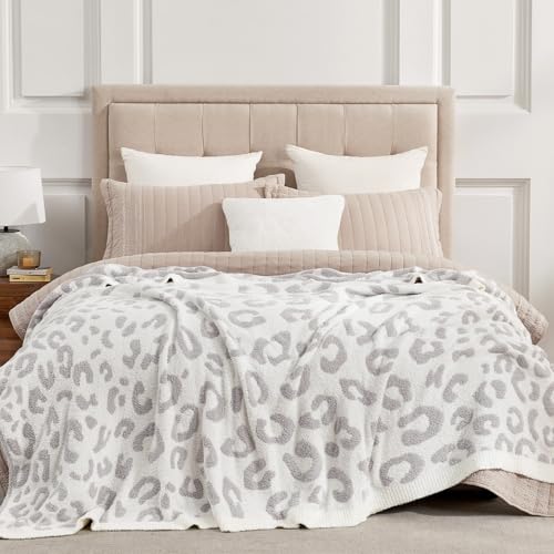Snuggle Sac Leopard Queen Size Grey Microfiber Fluffy Warm Cozy Fuzzy Soft Blanket Reversible Cheetah Blankets for Bed, Couch, Sofa, 90x90 inches - color: Leopard Grey, size: Queen(90"x90")