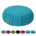 Round Zafu Meditation Cushion D=16" H=5.5" Zabuton Meditation Pillow Yoga Bolster Yoga Pillow Floor seat Zippered Organic Cotton Cover Natural Buckwheat kneeling pillow-Large - color: Cyan Blue