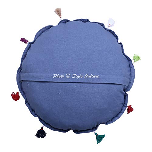 Indian Yoga Throw Pillows for Bedroom Vintage Patchwork Cushion Cover Grey 18x18 Decorative Round Decor Seating Tuffet Seat Pouf Cover Footstool Cotton Embroidered 1 Pc - color: Grey