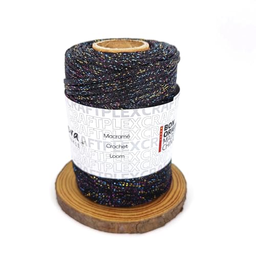3mm Sparkle Polyester Macramé Cord - 150g/66yds Metallic Glitter Braided Cord for Crocheting Bags, Baskets, Macramé Plant Hangers & DIY Crafts, Machine Washable (18#Black Rainbow) - color: 18#black Rainbow