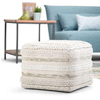 SIMPLIHOME Sommer Square Pouf - 18 inch Wide Upholstered Handloom Woven Cotton Ottoman in Natural, Boho-Style Footstool, Extra Seating or Accent Piece for Living Room or Bedroom, Assembled - color: Natural, style: Cotton Pouf