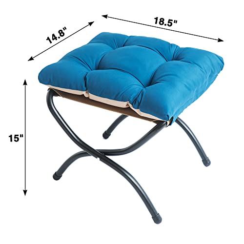 15" Folding Foot Stool for Patio, Small Accent Outdoor Ottoman, Metal Frame Foldable Foot Rest, Upholstered Morden Folding Footstool for Home Living Room Bedroom Washable Sapphire - color: Sapphire