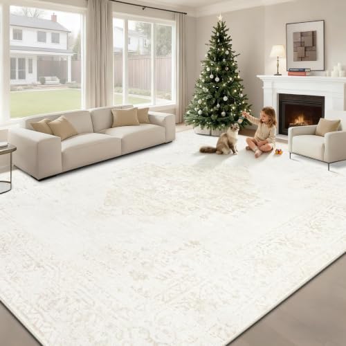 8x10 Area Rugs for Living Room: Washable Vintage Large Retro Rug Soft Non-Slip Indoor Low Pile Carpet for Bedroom Dining Room Office (Beige, 8' x 10') - color: Beige, size: 8' x 10' (Rectangular)
