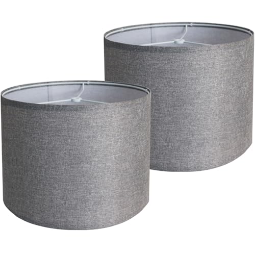 Gray Lamp Shades Set of 2, Medium Drum Lamp Shade 13"Top x 13"Bottom x 10"High(Spider), Lampshades Replacement for Table Lamps Floor Lamps, Natural Linen Hand Crafted, Easy Assembly Required - color: Gray, size: 13*13*10 inch-2 Pack