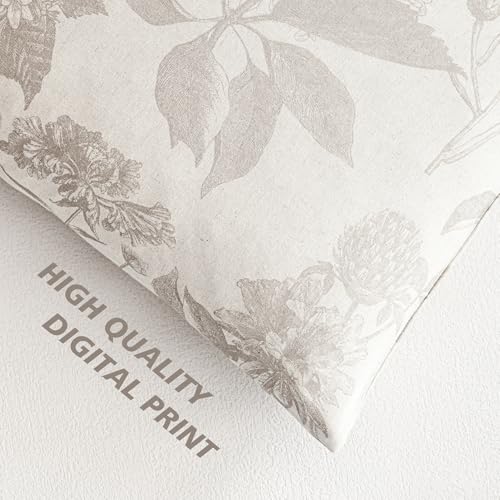 Foindtower Set of 2 Linen Floral Vintage Throw Pillow Covers Neutral Accent Decorative Cushion Covers Farmhouse Boho Home Decor for Sofa Chair Couch Bedroom Living Room,20×20 Inch,Tan Beige - color: Doeskin, size: 20" x 20" (Pack of 2)