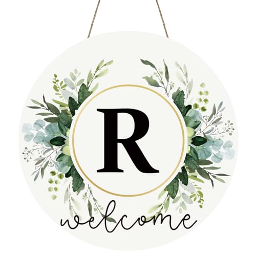 Monogram Letter R Wreaths for Front Door Wreath Wooden Welcome Sign for Front Door Decor Floral Family Last Name Initial House Warming Spring Summer Porch Rustic Wall Home Kitchen Boho Decorations - color: Letter R