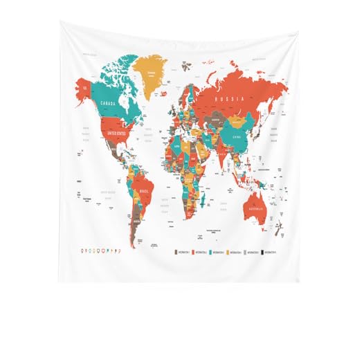 CAPSCEOLL White World Map Tapestry - Old Red Map Wall Hanging for Dorm Room Decor - Christmas Curtains 50X60 Inches - color: White Orange, size: 50"L x 60"W