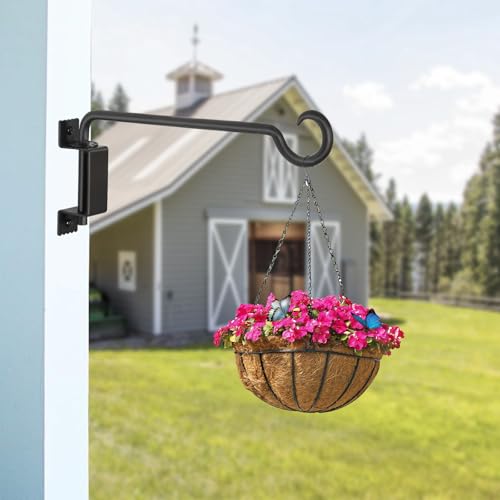 12 Inch Outdoor Hanging Brackets - 360° Swivel Plant Hanger with 12-Directional Adjustable Hook, Rust Resistant Solid Steel Wall Mount for Bird Feeders, Indoor/Outdoor Plants, Garden & Patio - color: Black, size: 12in-1-C-Swivel