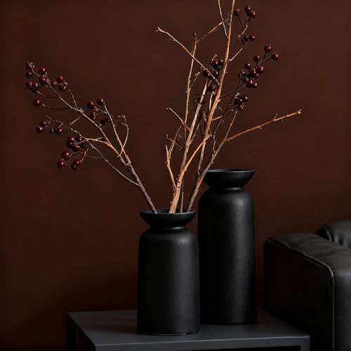 Black Ceramic Vase Set of 3 Small Boho Modern Room Decor for Home Decor Farmhouse Centerpiece Table Decorations - color: Black-vt12