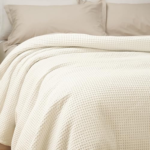 PHF Pre-Washed 100% Cotton Waffle Weave Blanket Queen Size for Bed,Snag Proof Throw Blanket for Couch Spring Summer Lightweight Breathable,Machine Washable, Home Decor Gift - Cream - color: Cream, size: Queen(90" x 90")