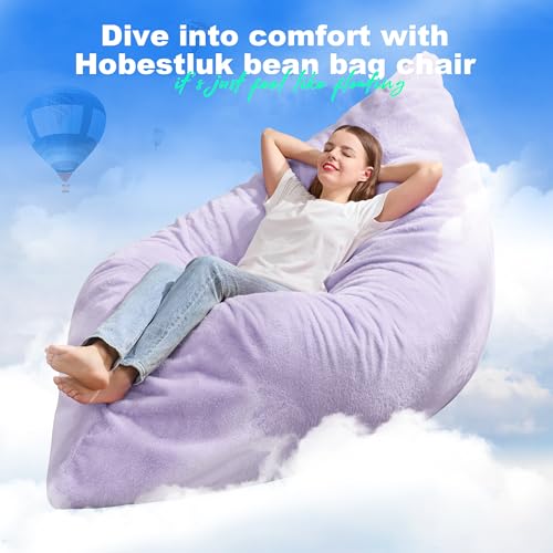 Hobestluk 3 in 1 Bean Bag Chair Giant Bean Bag Chairs for Adults with Plush Faux Fur Cover Convertible Bean Bag Floor Cushion with Machine Washable Cover for Living Room (Plush Purple) - color: Purple